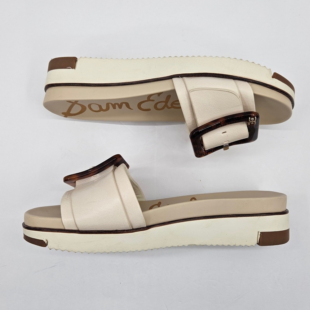 Sam Edelman Womens Ariane Platform Slide Sandals Cream Leather Tortoise Buckle 6 - Picture 5 of 11